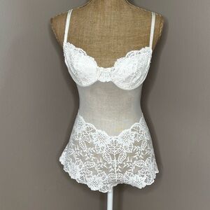 Victoria's Secret Vintage White Lace Sheer Teddy Bodysuit 34C White Label